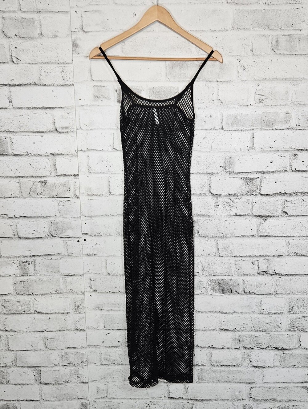 Garage Black Fishnet Mesh Cover Up Midi Dress Sheer Beach Swim Size S - Picture 2 of 11